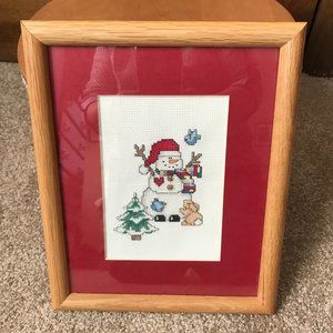 Snowman with Friends Framed Cross Stitch